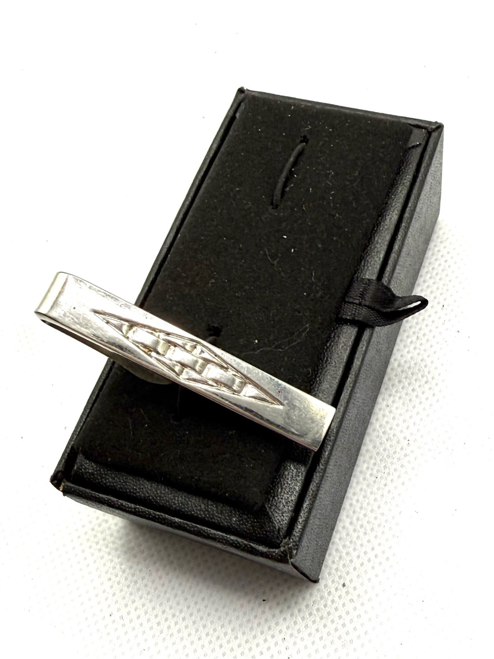 SWANK Silver Tie Bar with Center Etched Detail